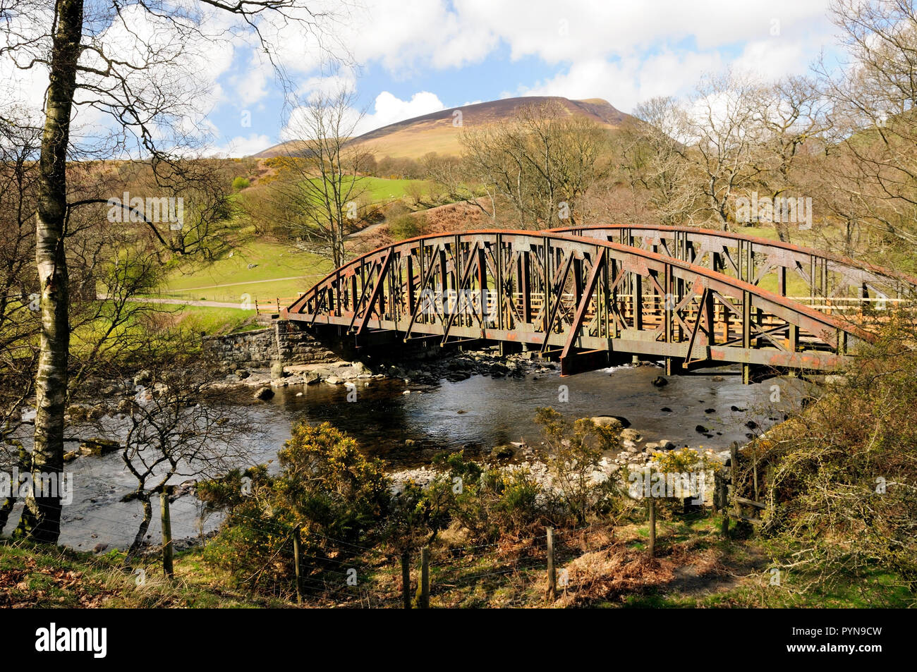 Former railway bridge over the River Greta near Keswick, as seen in 2008. (Collapsed in 2015 - see further information). Stock Photo