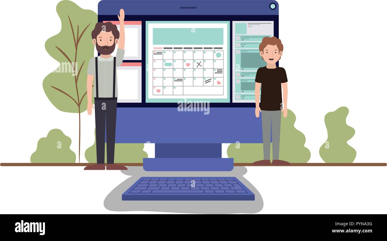 men with computer desktop in landscape Stock Vector Image & Art - Alamy