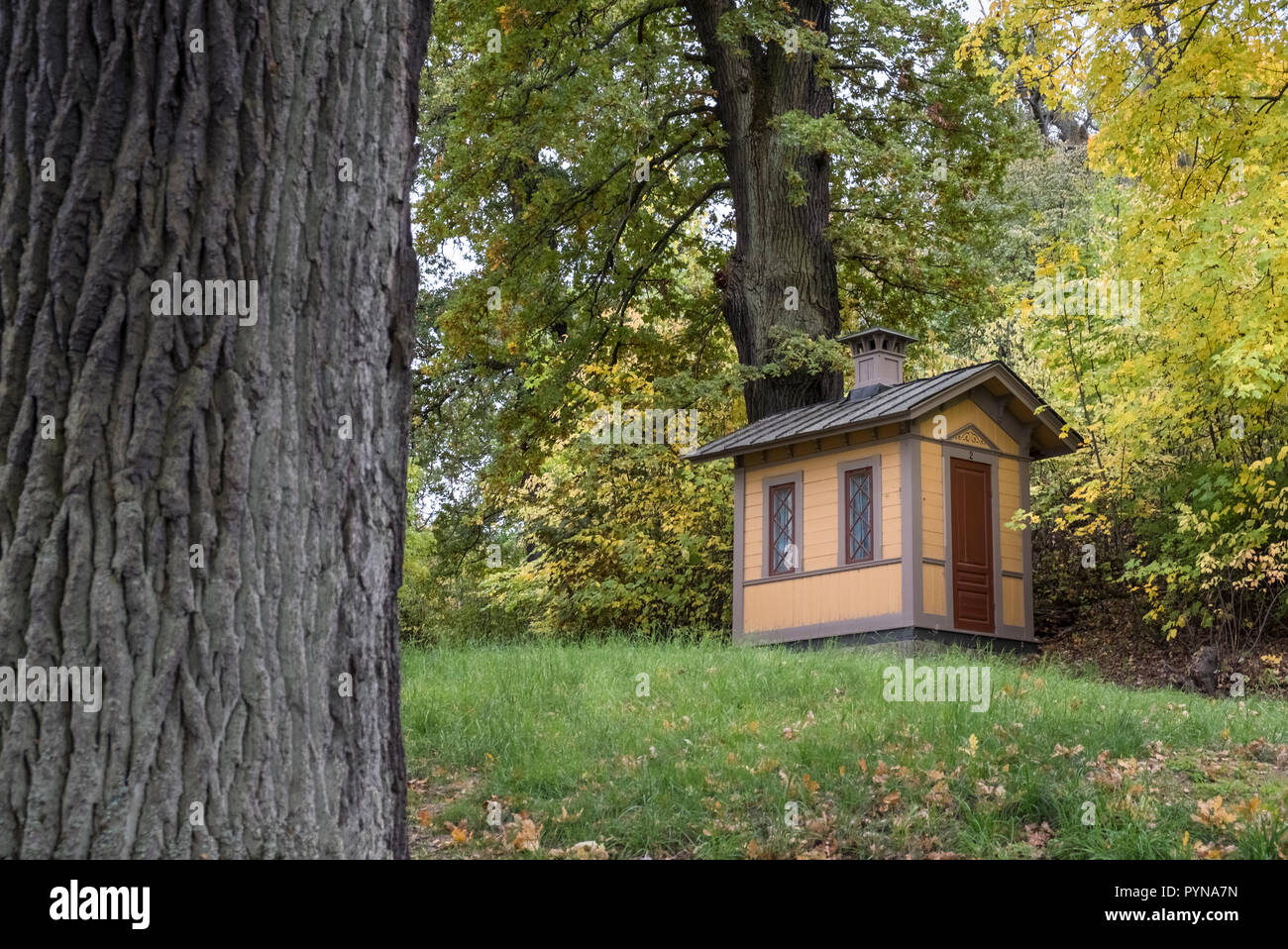Small wooden shed structure, Djurgarden, Stockholm, Sweden Stock Photo