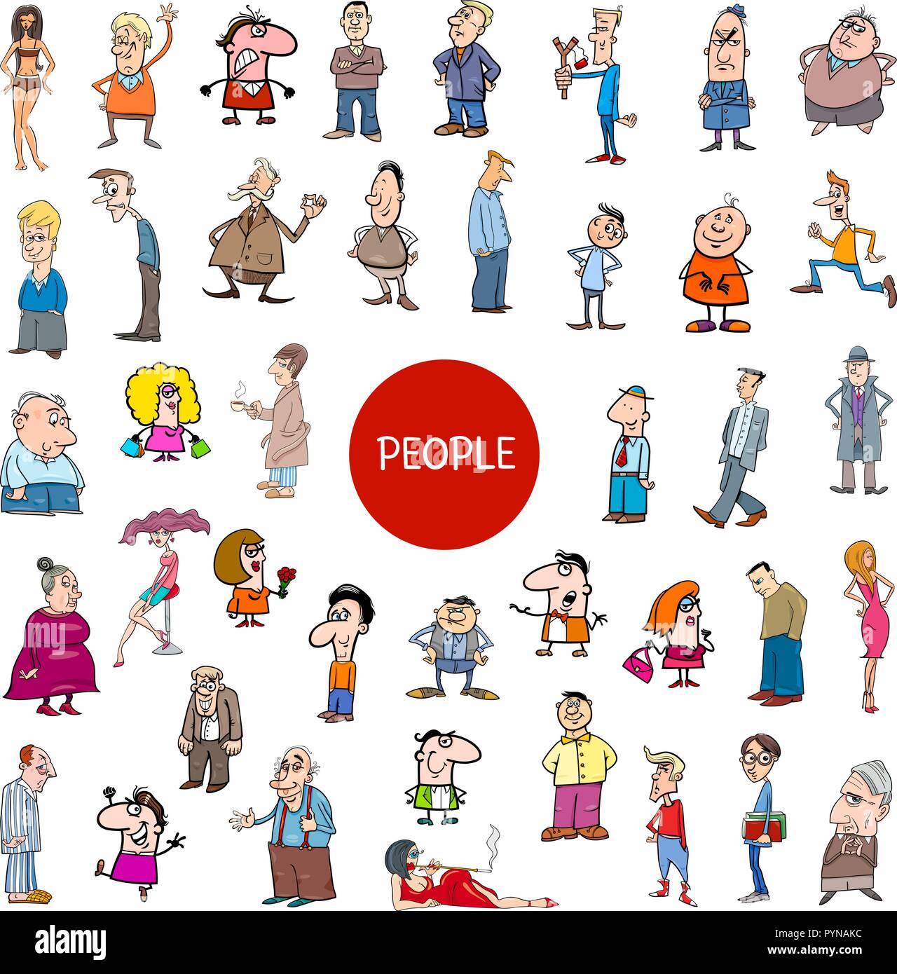 Cartoon Illustration of Women and Men People Characters Large Set Stock ...