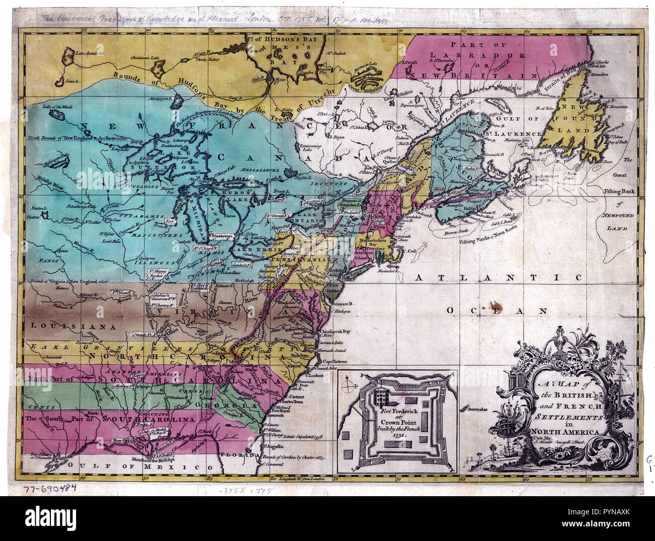 Vintage Maps / Antique Maps - A Map of the British and French settlements in North America ca. 1755 Stock Photo