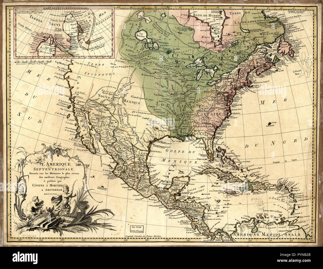 Vintage Maps / Antique Maps - L'Amérique septentrionale (North America map)  ca. 1757 Stock Photo