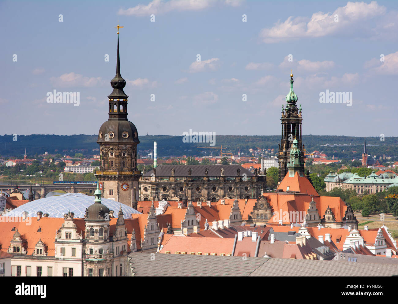 Aerial view over Dresden (Saxony, Germany) and the residential castle Stock Photo