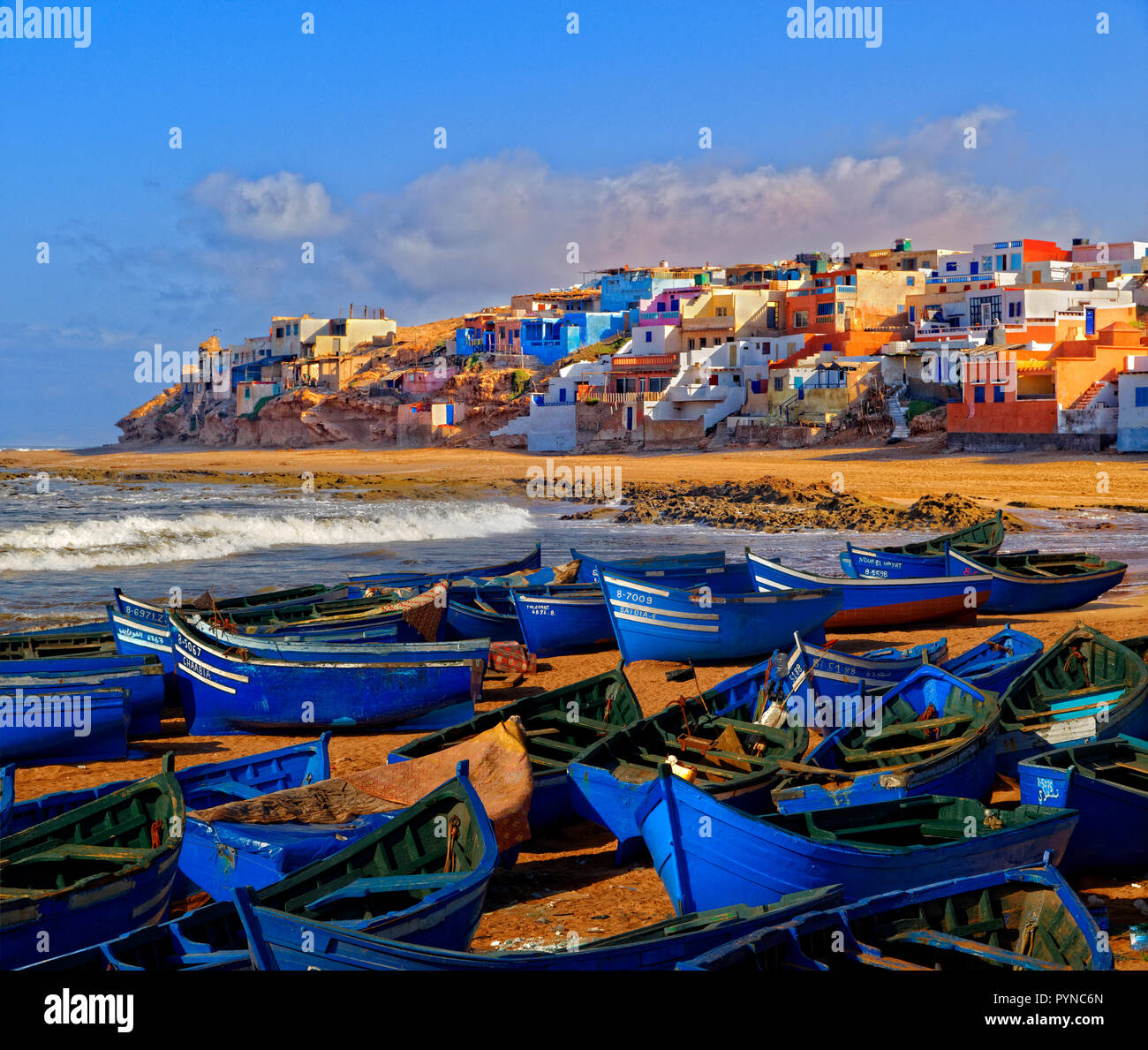 Moroccan Atlantic ocean fishing village of Tifnit, south of Agadir, Morocco, North West Africa. Stock Photo