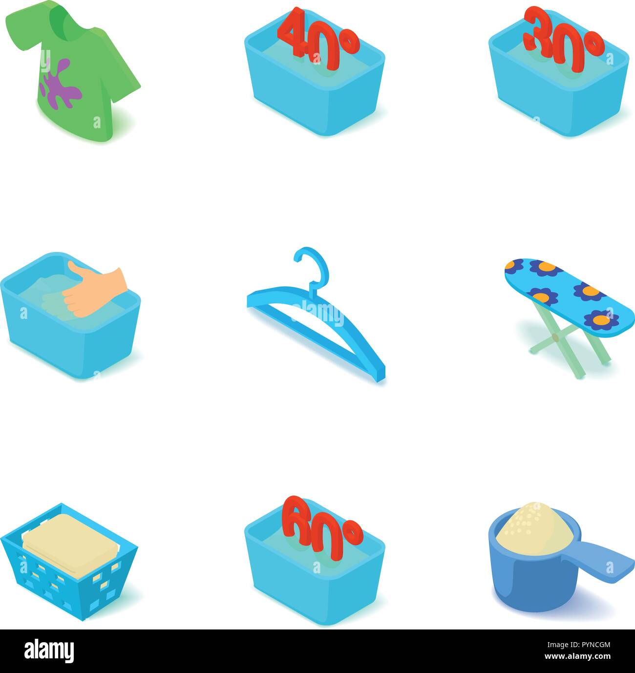 Warm wash icons set, isometric style Stock Vector