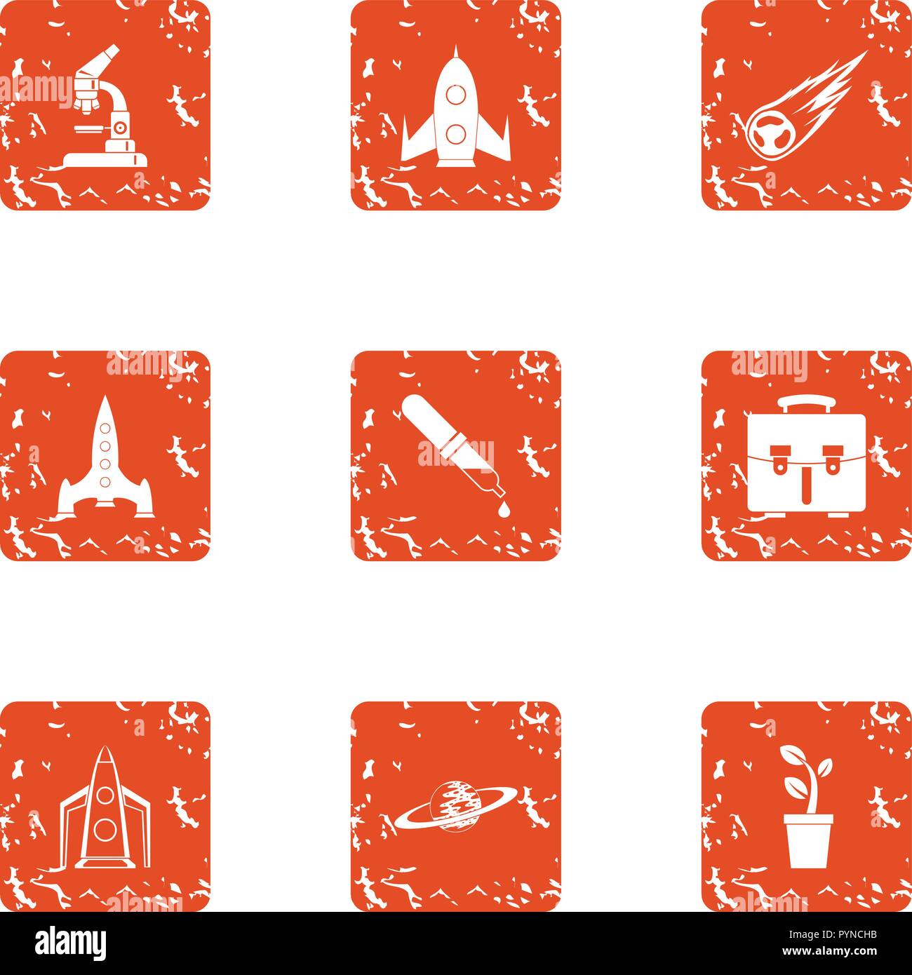 Space launch icons set, grunge style Stock Vector