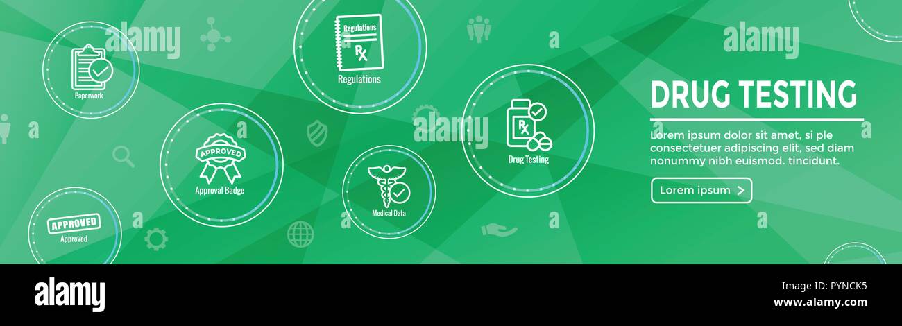 Drug Testing Process Web Header Banner With Icon Set Stock