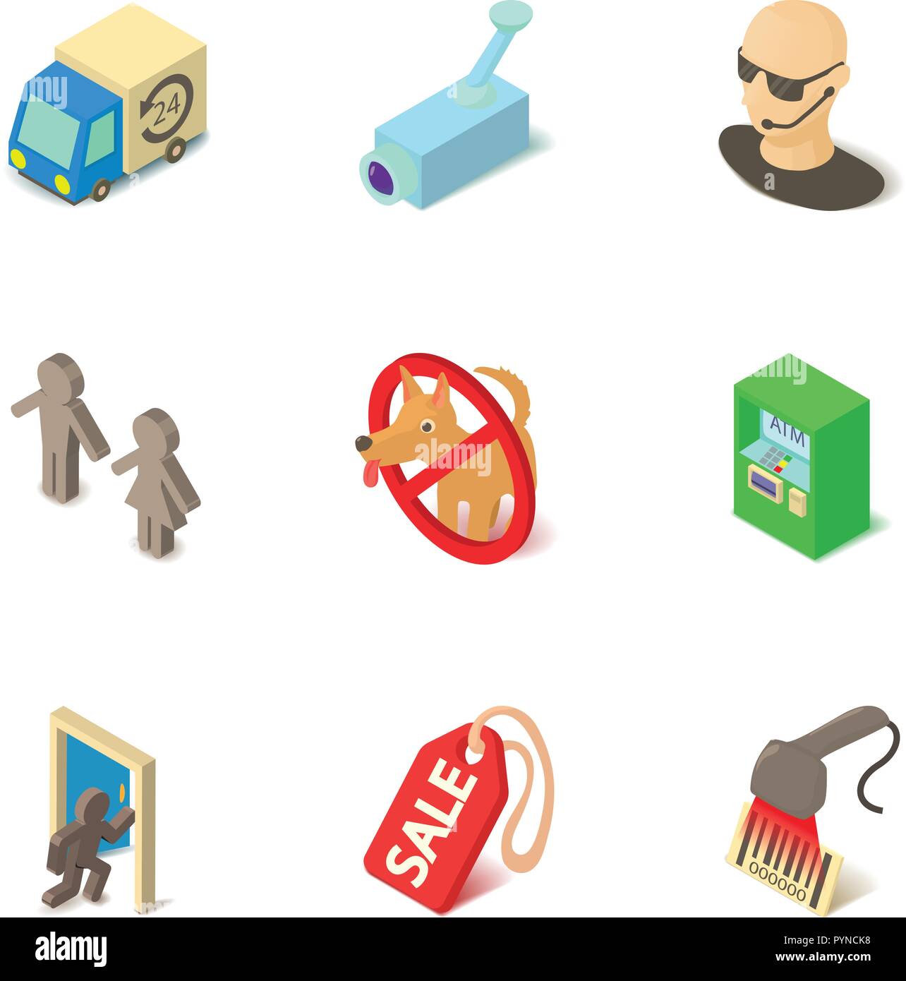 Barcode icons set, isometric style Stock Vector