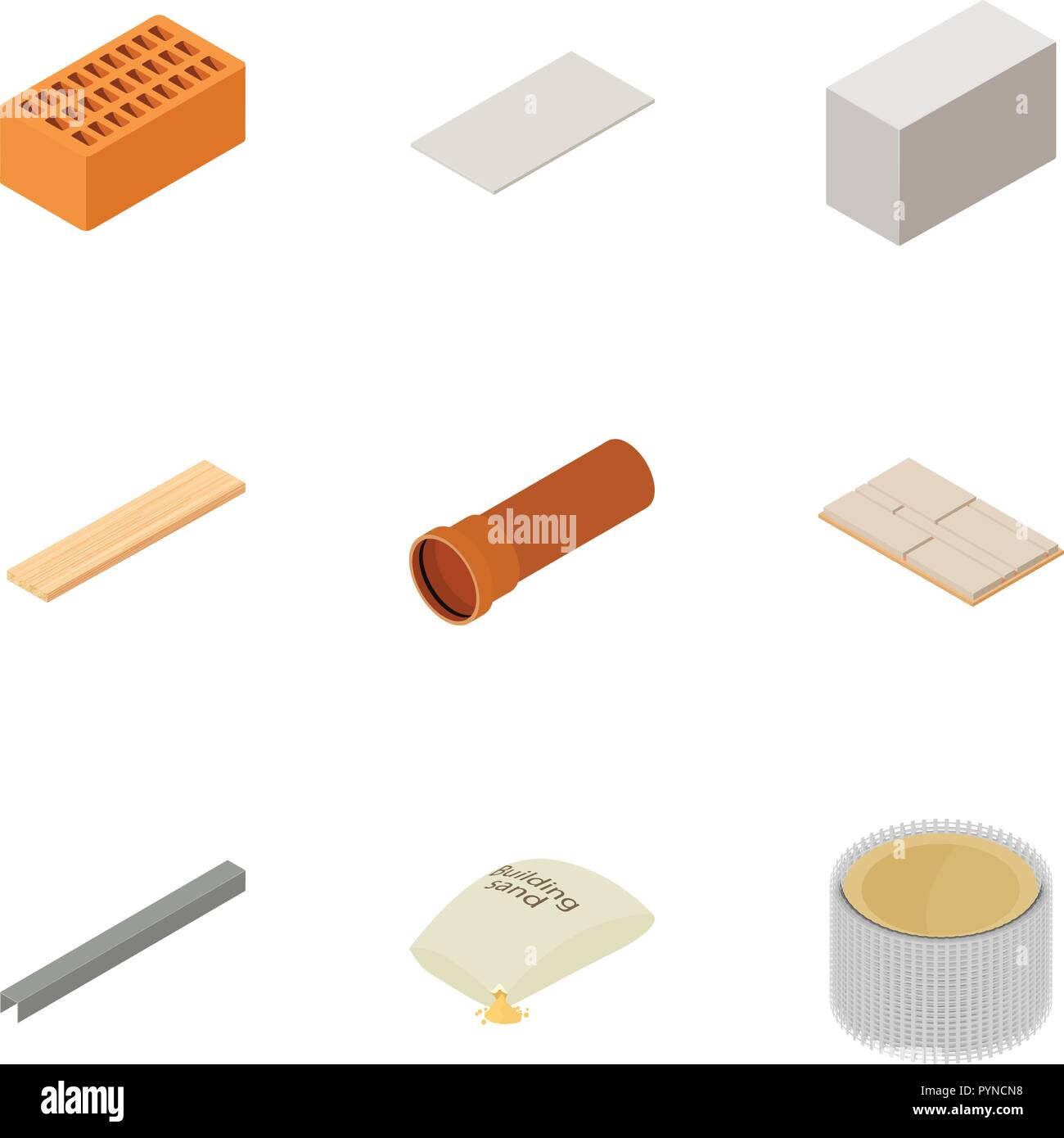 Fireclay icons set, isometric style Stock Vector