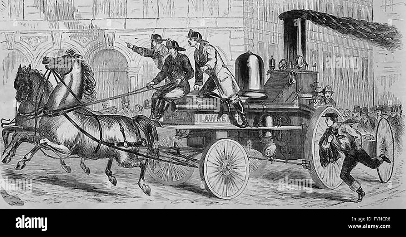 Life in Boston USA in 1859 - The 'Lawrence'  fire engine Stock Photo