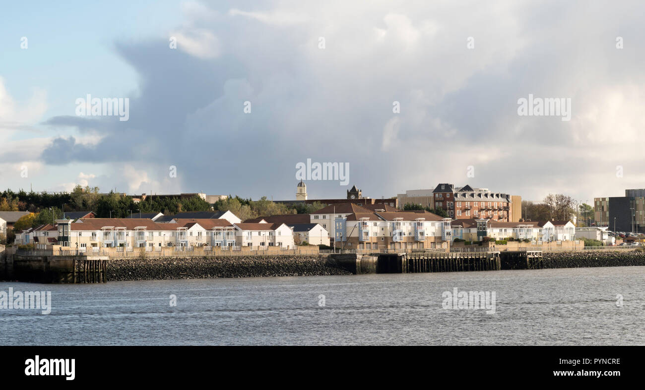 South Shields riverside housing development on the bank of the river Tyne, north east England