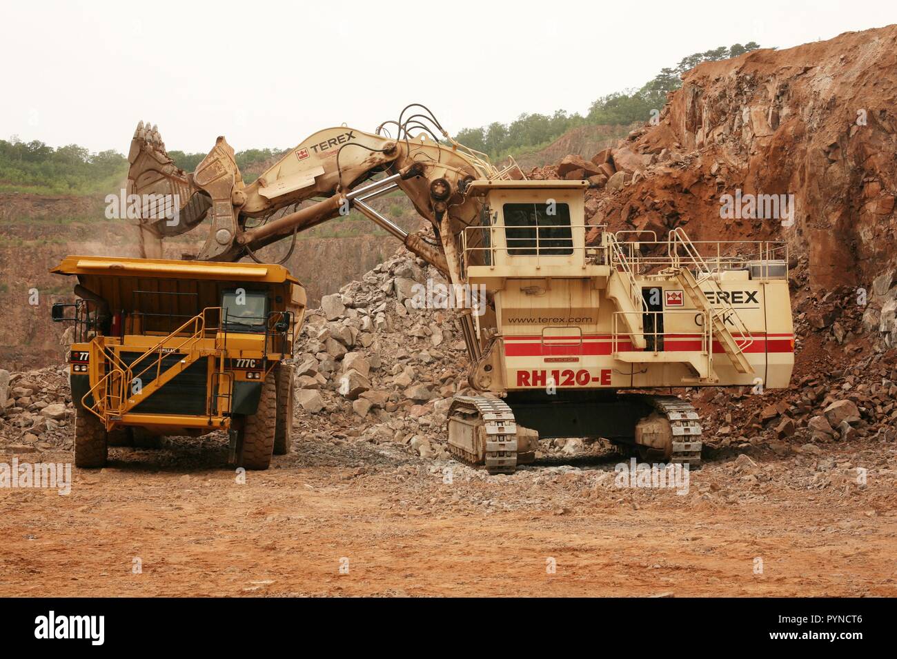 Terex RH120E Hydraulic face shovel loading rock at Lafarge's