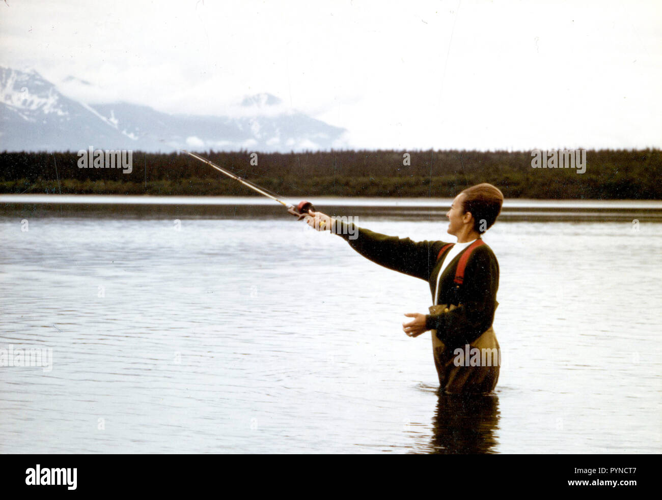 7/4/1973 Sockeye salmon fishing at Brooks Camp, between Brooks and