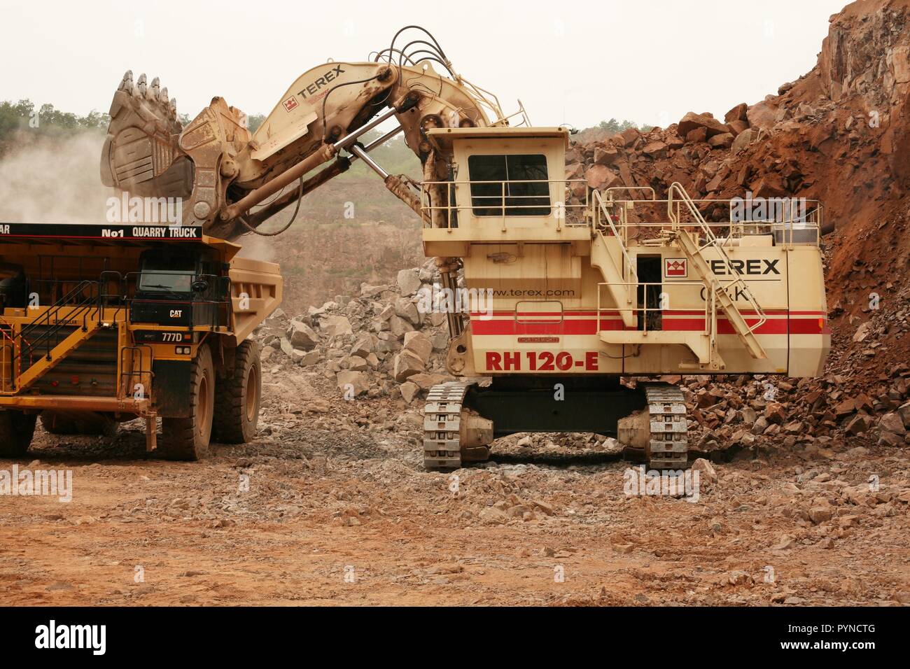 Terex RH120E Hydraulic face shovel loading rock at Lafarge's