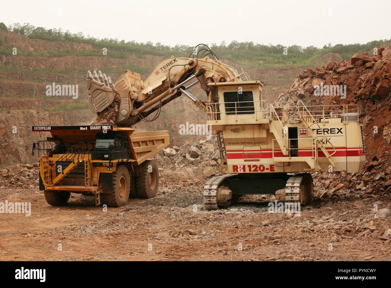 Terex RH120E Hydraulic face shovel loading rock at Lafarge's ...