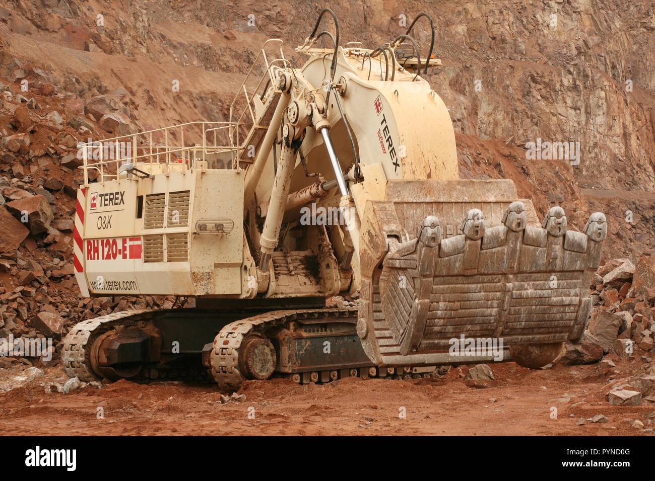 Terex RH120E Hydraulic face shovel loading rock at Lafarge's