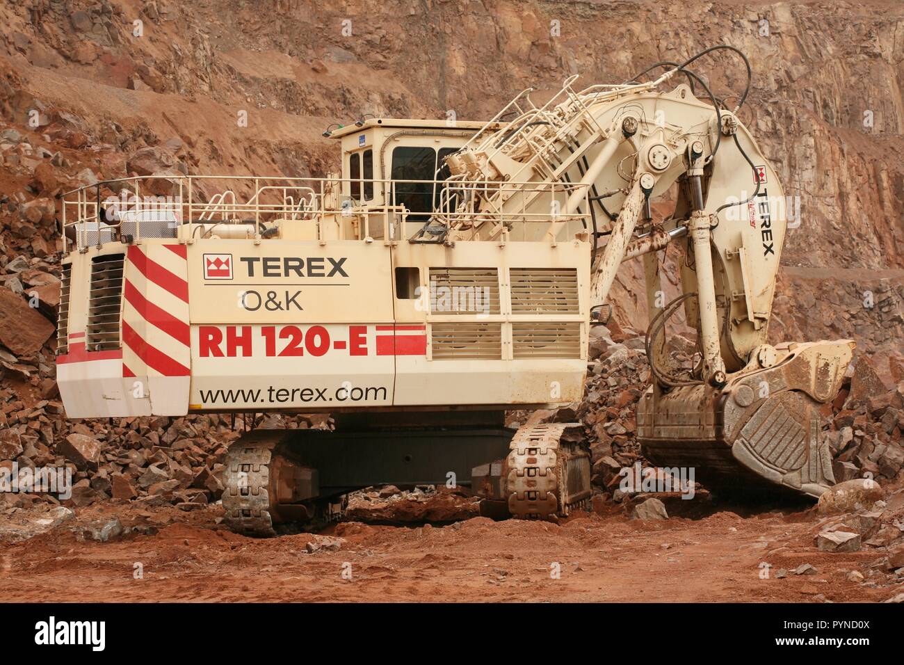 Terex RH120E Hydraulic face shovel loading rock at Lafarge's