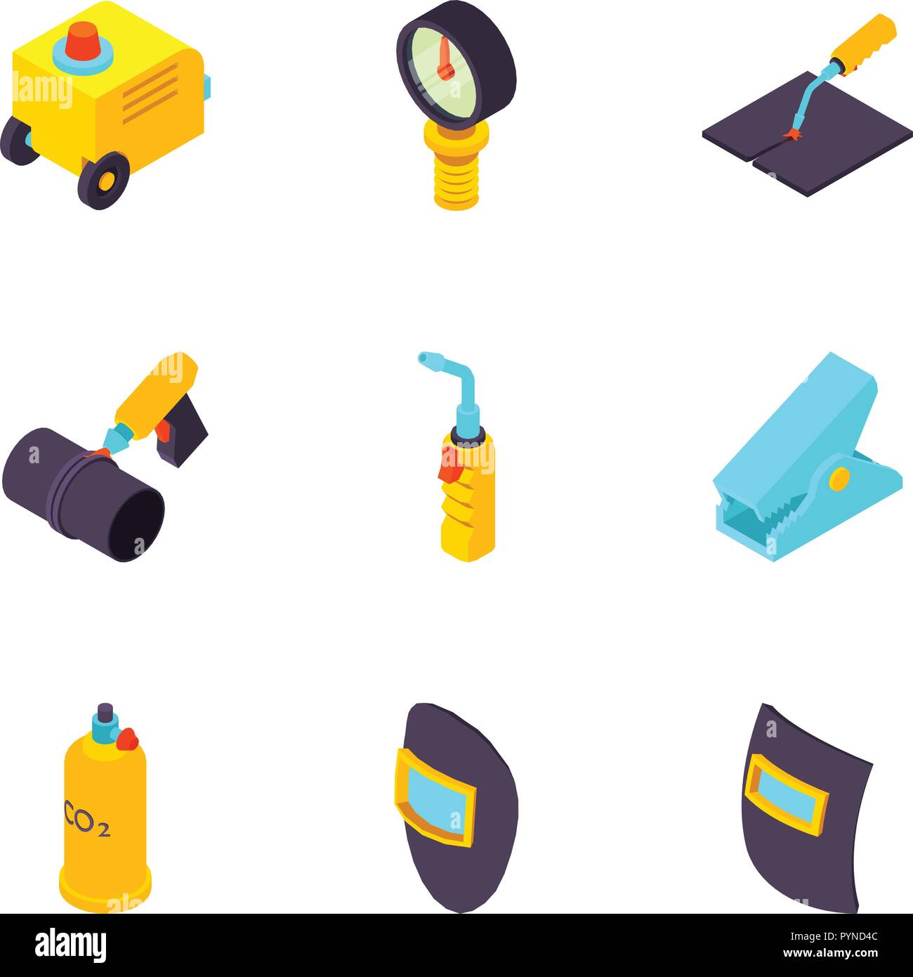 Metal processing icons set, isometric style Stock Vector