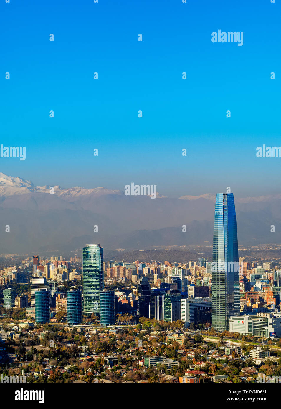 City view, Gran Torre Santiago seen from the Metropolitan Park, Providencia, Provinz Santiago, Santiago de Chile, Chile Stock Photo