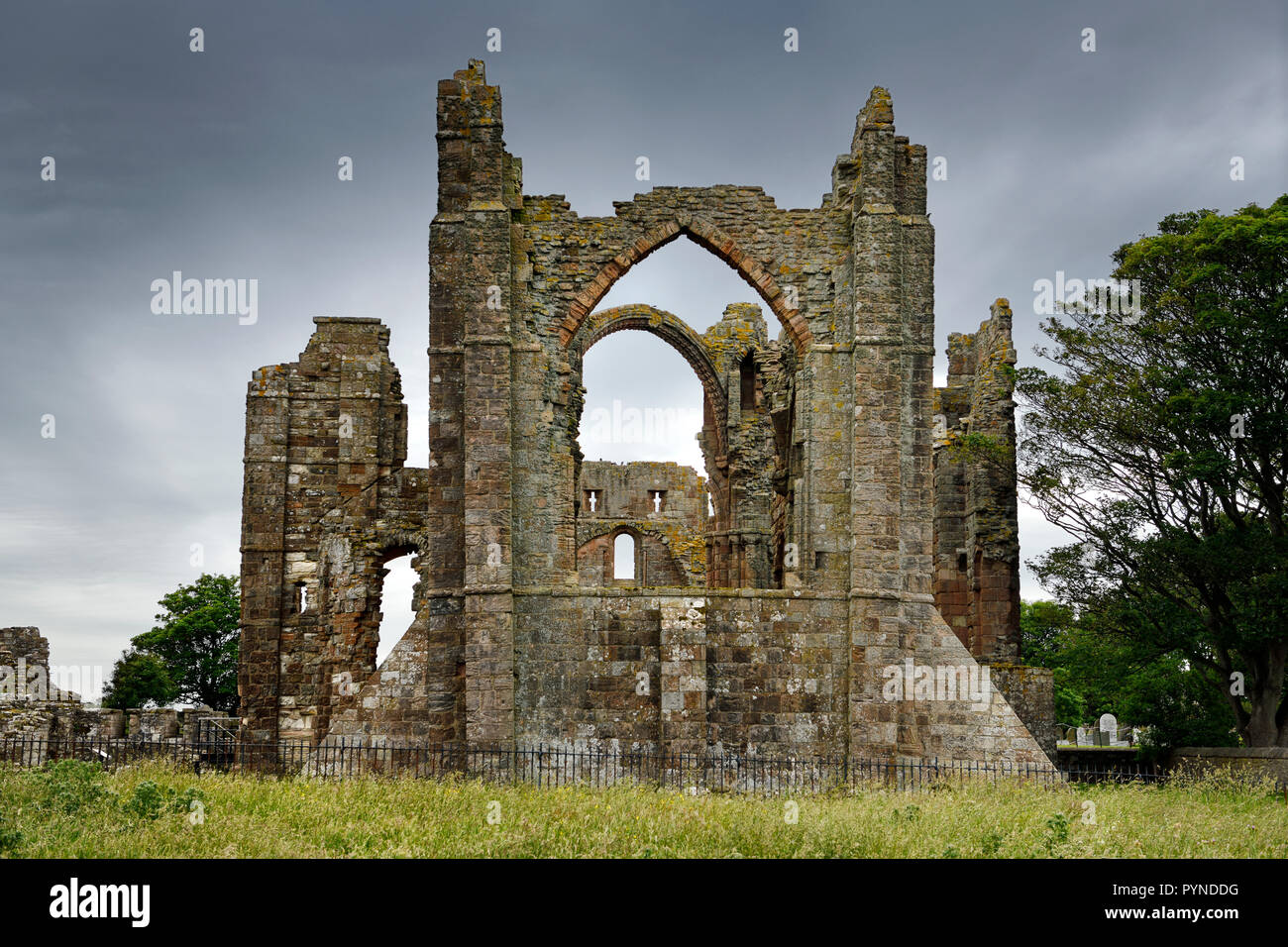 Back of Lindisfarne church ruins of the medieval priory on Holy Island of Lindisfarne Berwick-upon-Tweed England UK Stock Photo