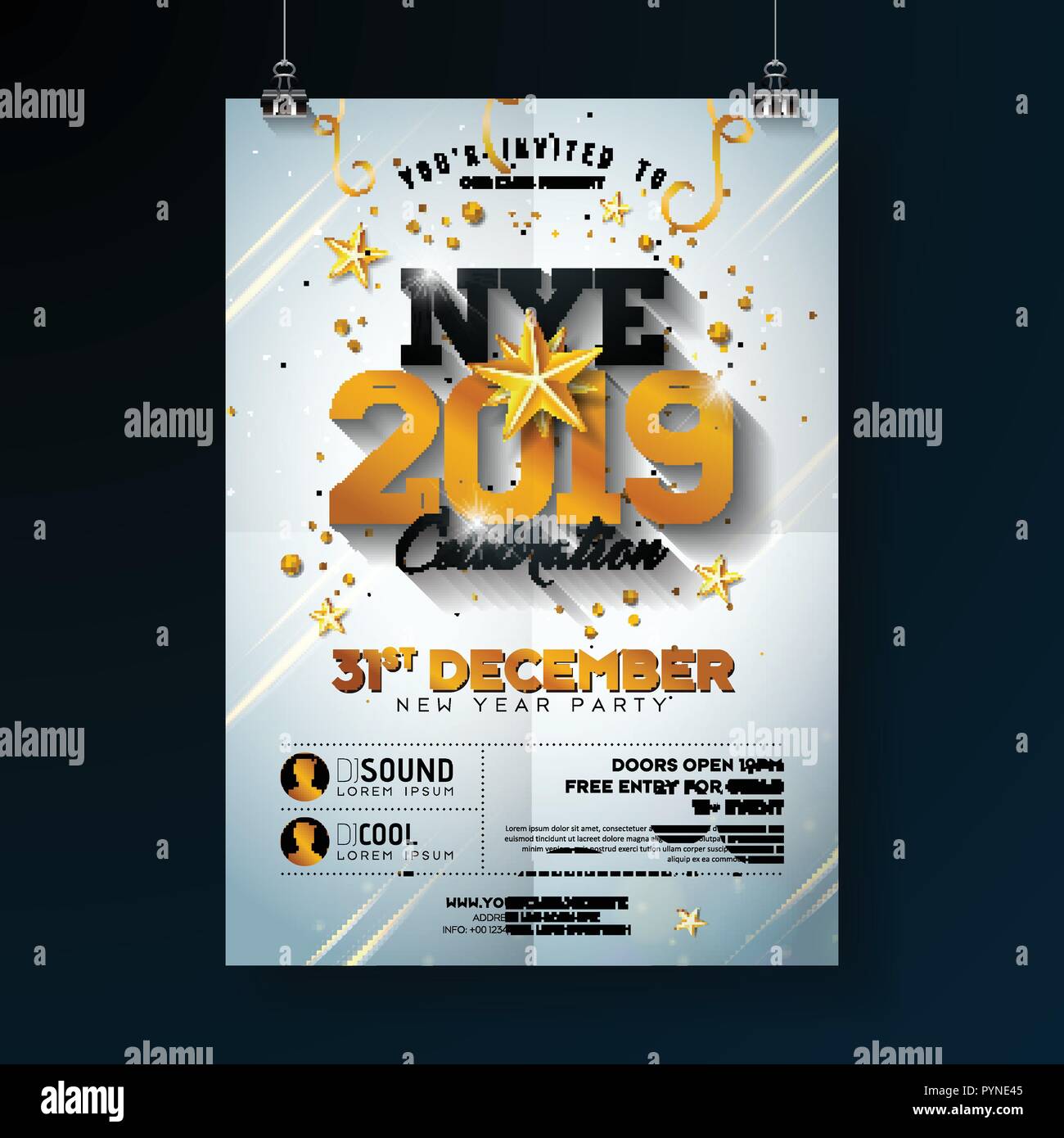 2019 New Year Party Celebration Poster Template Illustration with Shiny ...