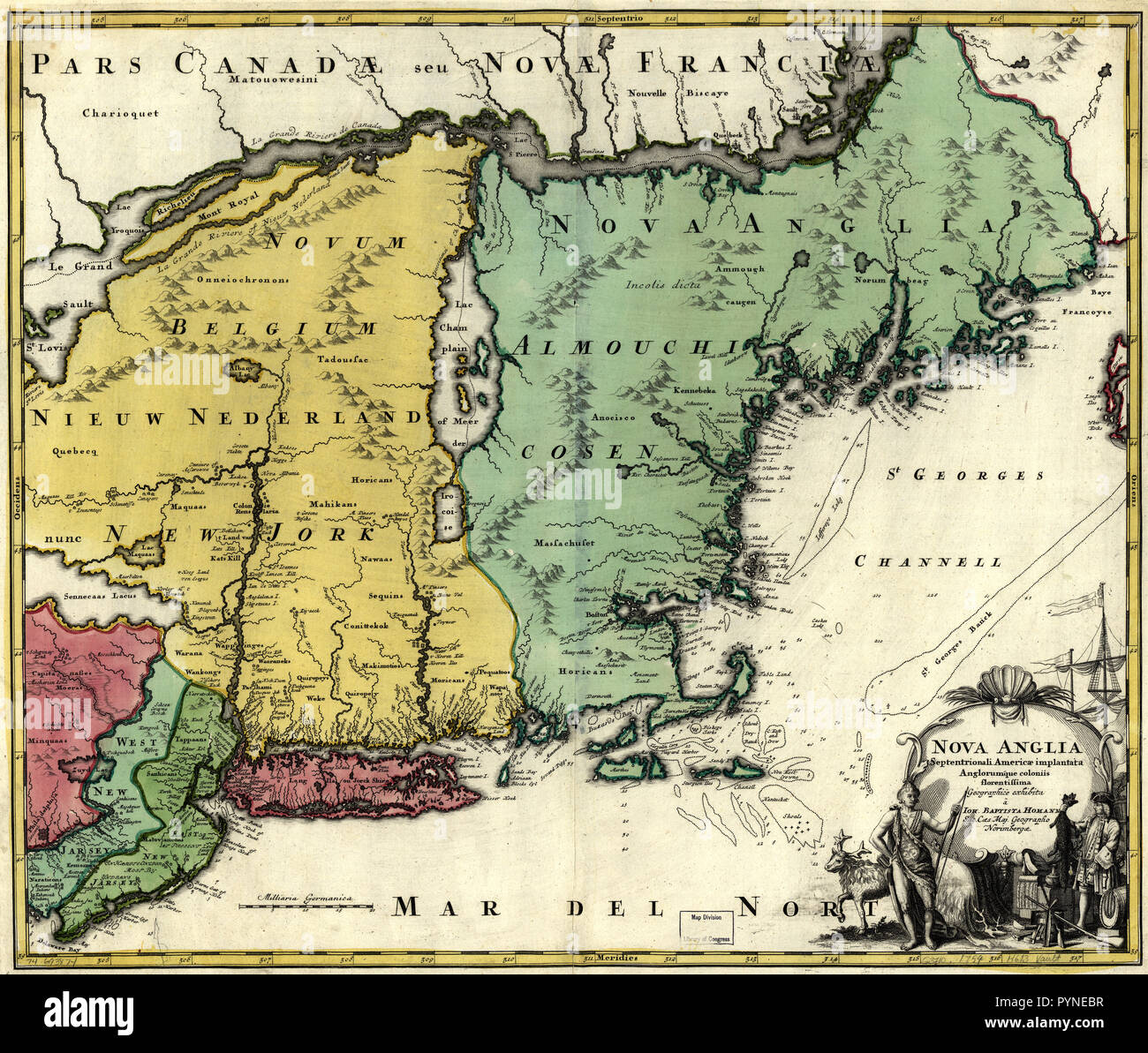 Vintage Maps / Antique Maps - Nova Anglia (New England map) ca. between 1759 - 1784 Stock Photo
