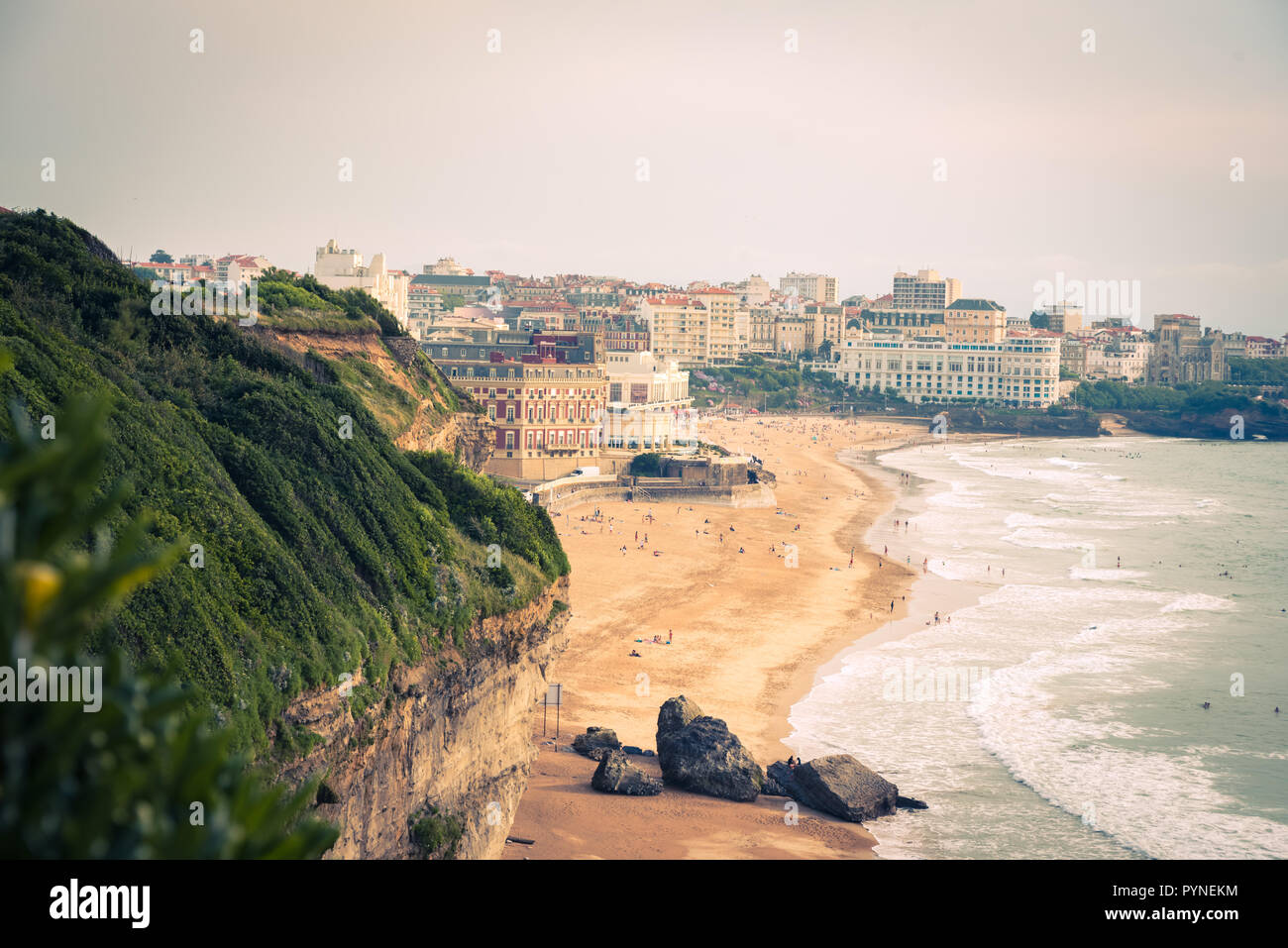Biarritz , France . Biarritz city and its famous sand beaches - Miramar and La Grande Plage, Bay of Biscay, Atlantic coast, France Stock Photo