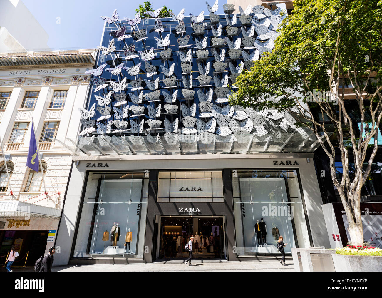 View of the Zara retail fashion shop behind the bespoke butterfly facade in  the Queen Street Mall, Brisbane, Australia Stock Photo - Alamy