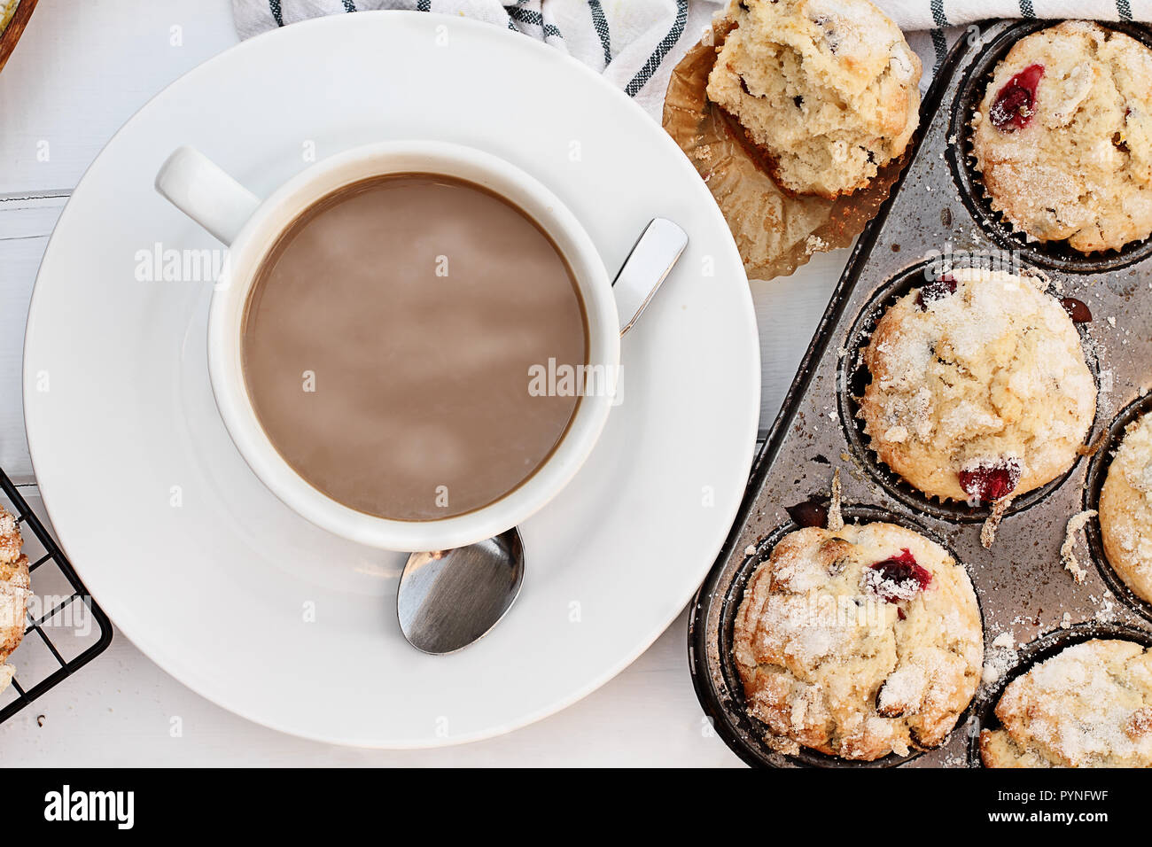 Coffee and cranberry muffins. Image shot from above. Stock Photo