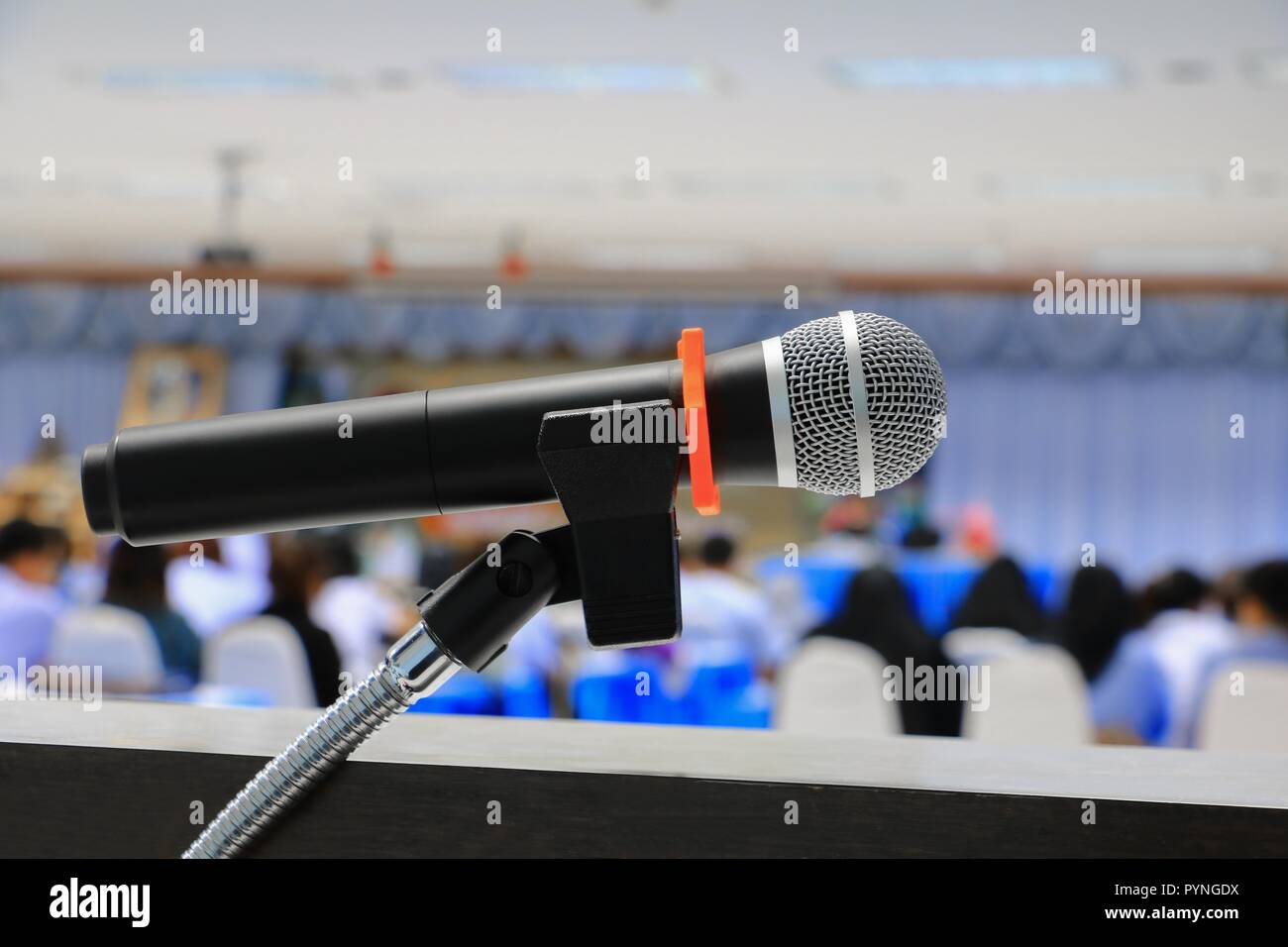 microphone on stand Close up in conference room :Select focus with shallow  depth of field Stock Photo - Alamy