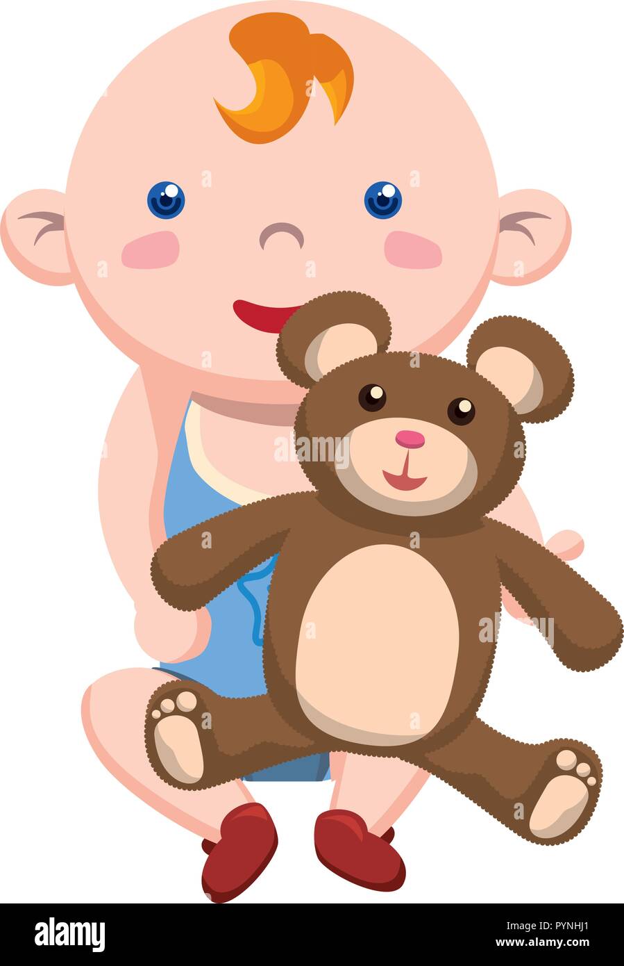 cute little baby with teddy bear character vector illustration design