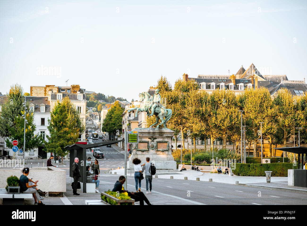 ROUEN, FRANCE September 03, 2017 Street view with Napoleon monument