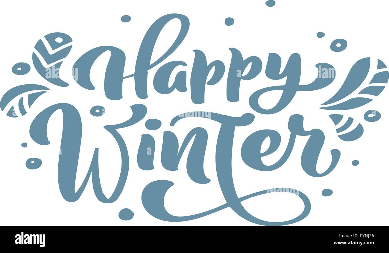 Happy Winter Blue Christmas Vintage Calligraphy Lettering Vector