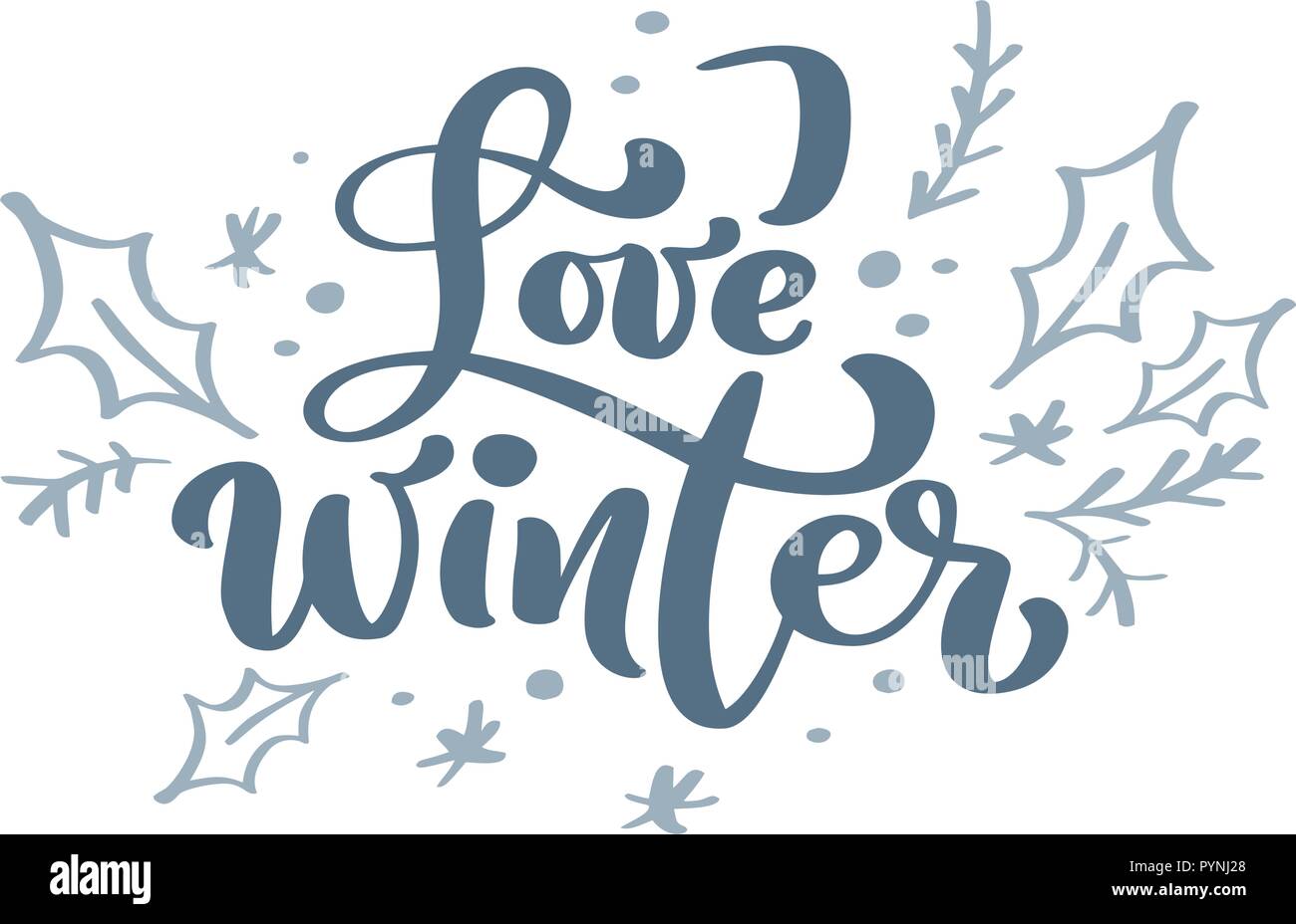 Love Winter Blue Christmas Vintage Calligraphy Lettering Vector