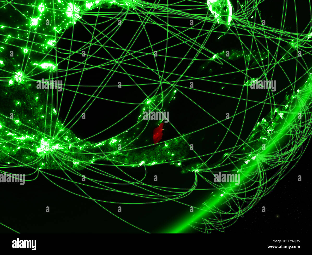 Belize on green model of planet Earth with network at night. Concept of ...