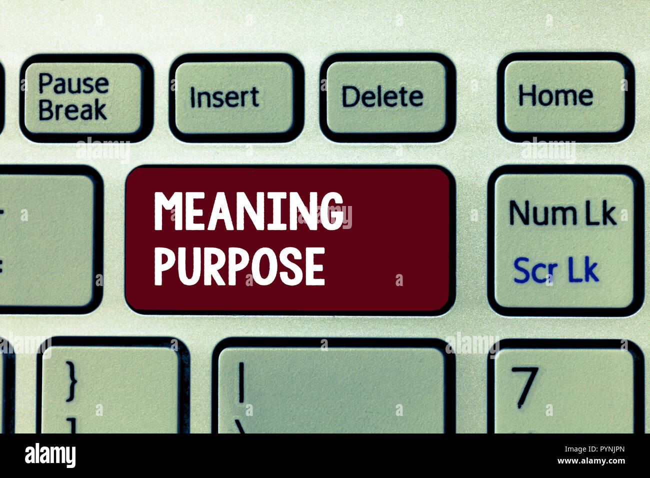 Conceptual hand writing showing Meaning Purpose. Business photo showcasing The reason for which something is done or created and exists. Stock Photo
