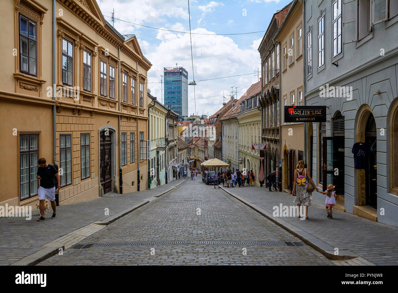 ZAGREB, CROATIA - JULY 15, 2017. Street view and architecture buildings of Ilica - Radiceva street in the Old town of Zagreb, Croatia Stock Photo