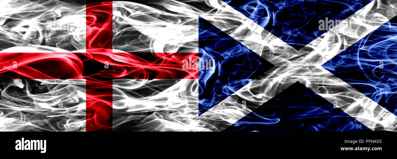 England vs Scotland, Scottish smoke flags placed side by side. Thick