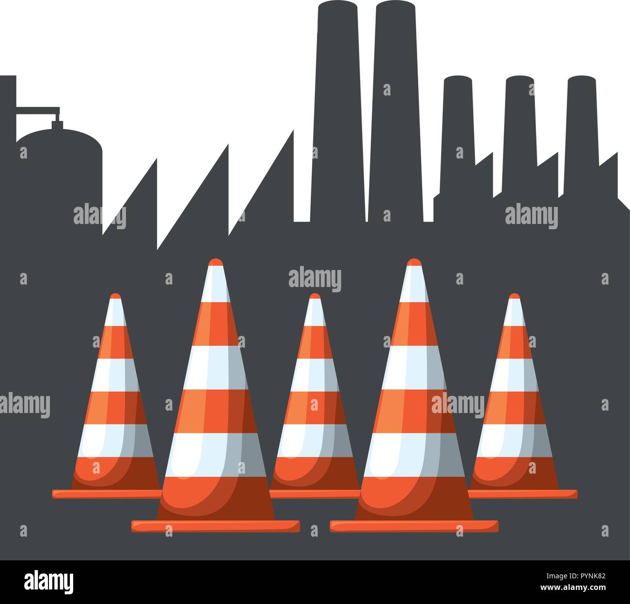 construction cones with cityscape vector illustration design Stock