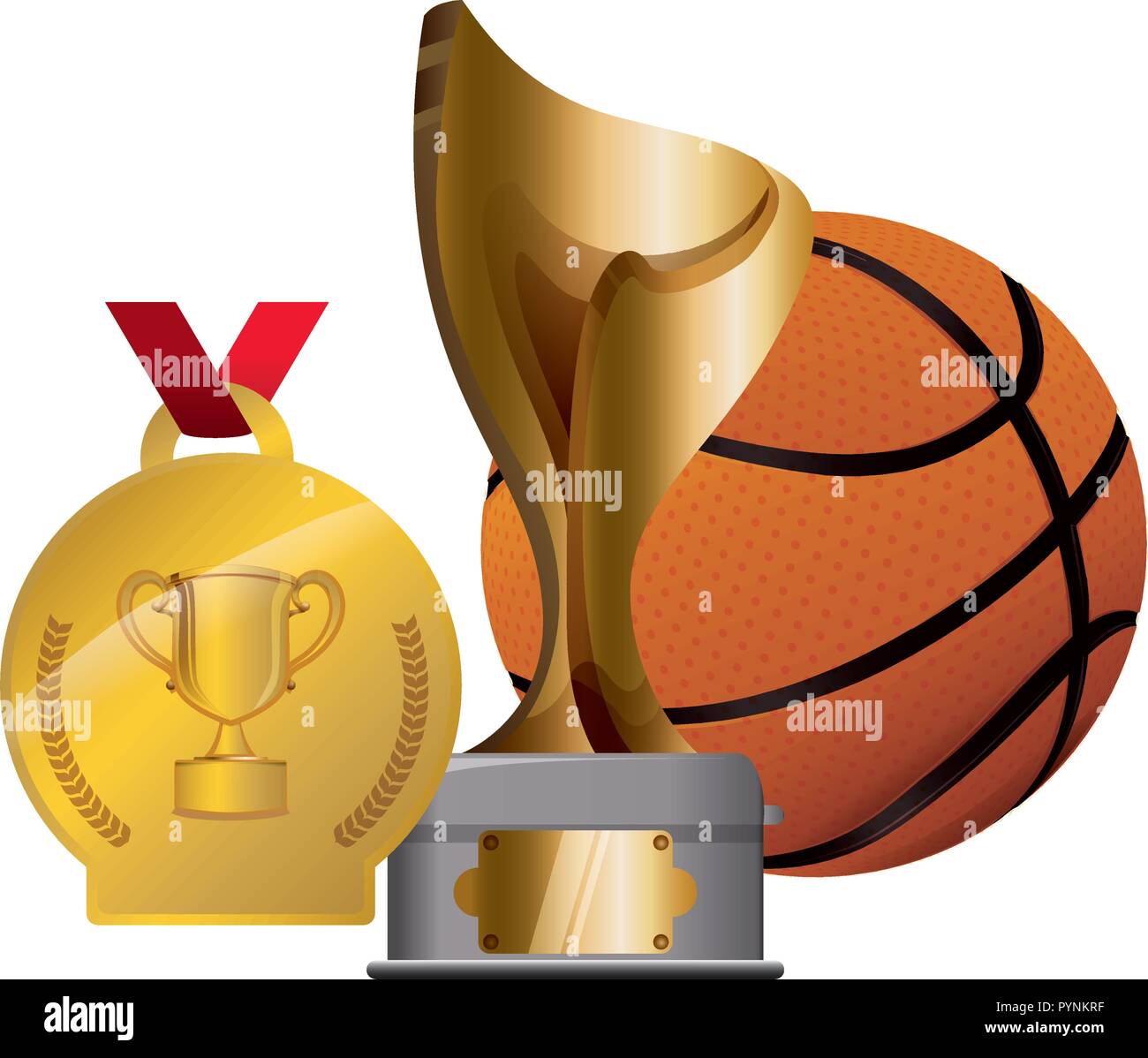 trophy cup and medal with basketball balloon vector illustration design ...