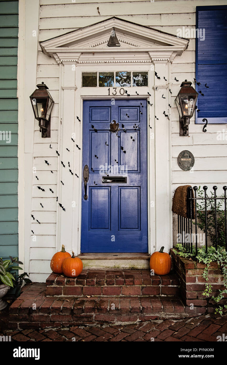Halloween decoration on door in old town Alexandria Virginia Stock