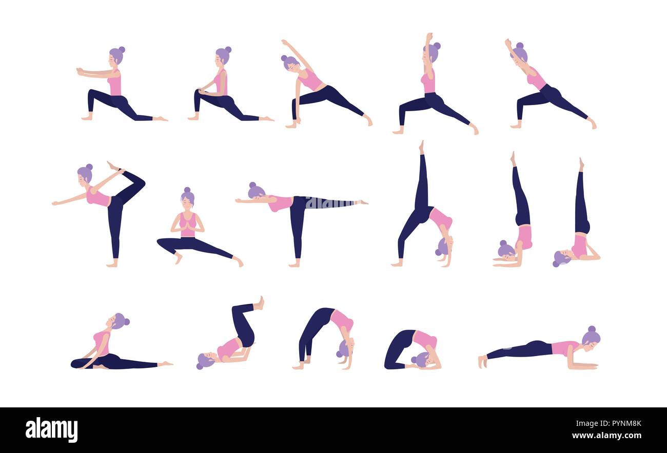 set woman practice yoga balance posture Stock Vector Image & Art