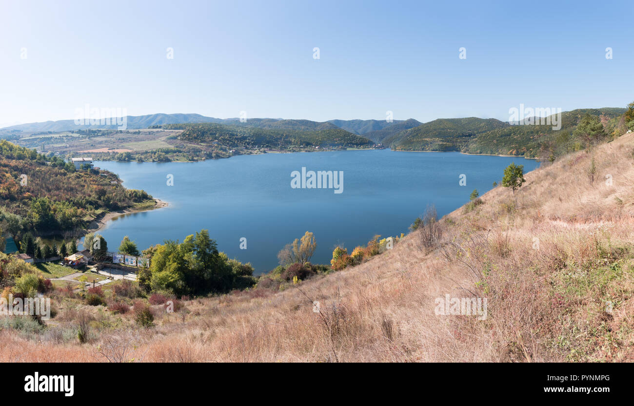Panoramic view of Lake Accumulation at Cincis, Hunedoara, autumn in Romania Stock Photo