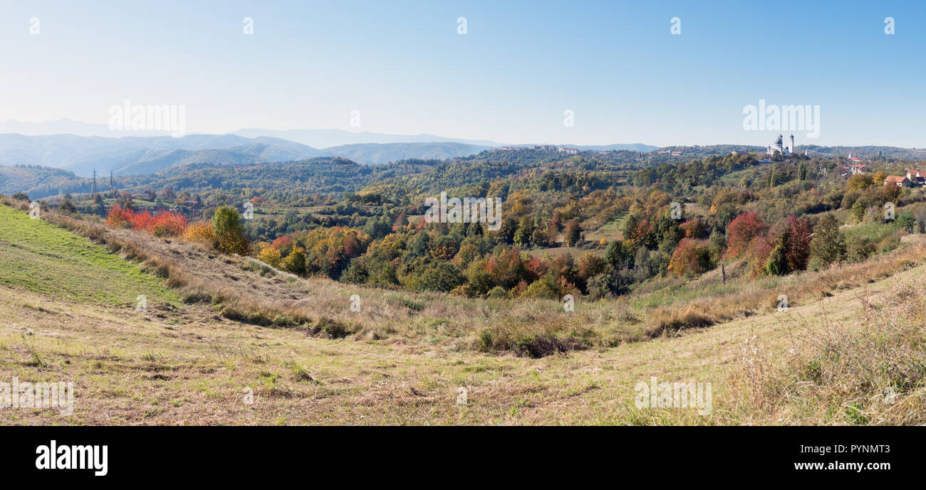 Panoramic view over Ghelari town in Hunedoara, autumn in Romania Stock Photo