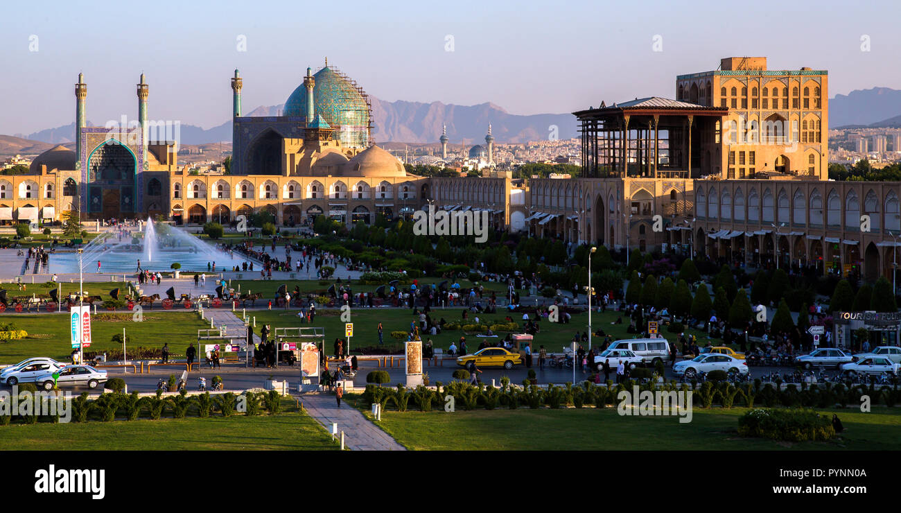 Naqsh-e Jahan Square,  Ali Qapu Palace, Shah Mosque, Meidane Emam, Naghe Jahan, Stock Photo