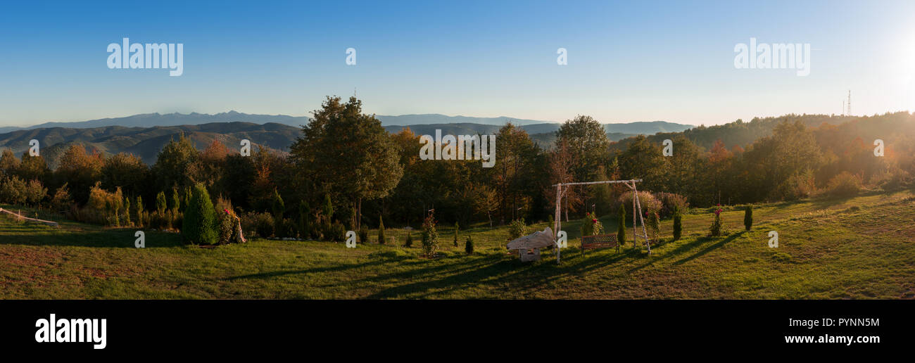 Panoramic view of the surroundings of Ghelari village, autumn in Romania Stock Photo