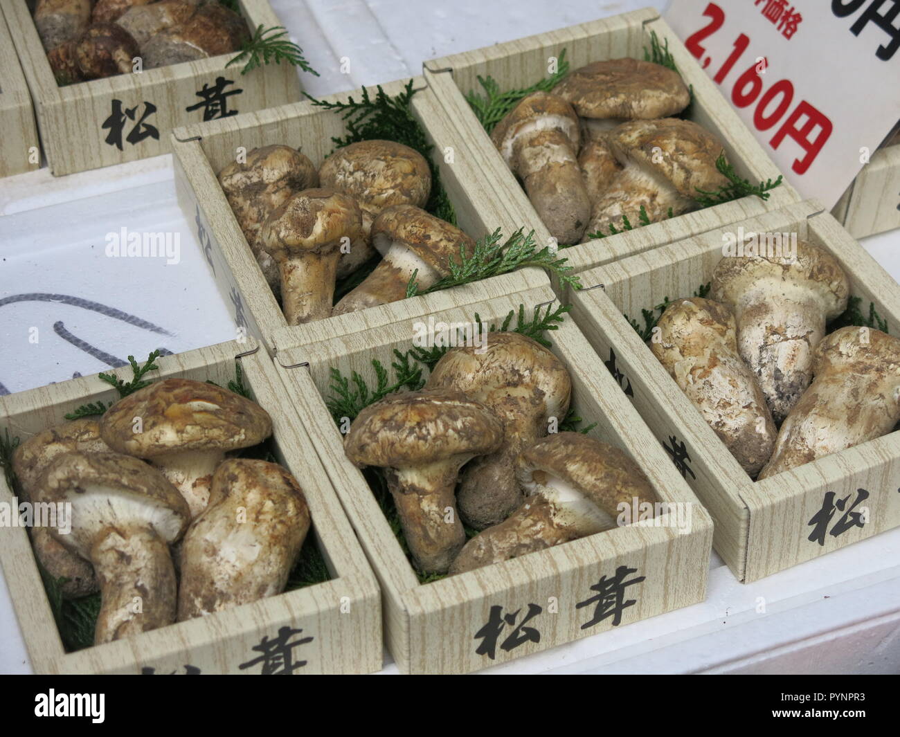 Mushrooms for sale at a Japanese street market in central Tokyo Stock Photo