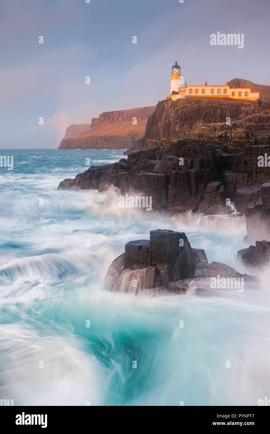 Neist Point Lighthouse, Duirinish Peninsula, Isle of Skye, Inner Hebrides, Scotland Stock Photo