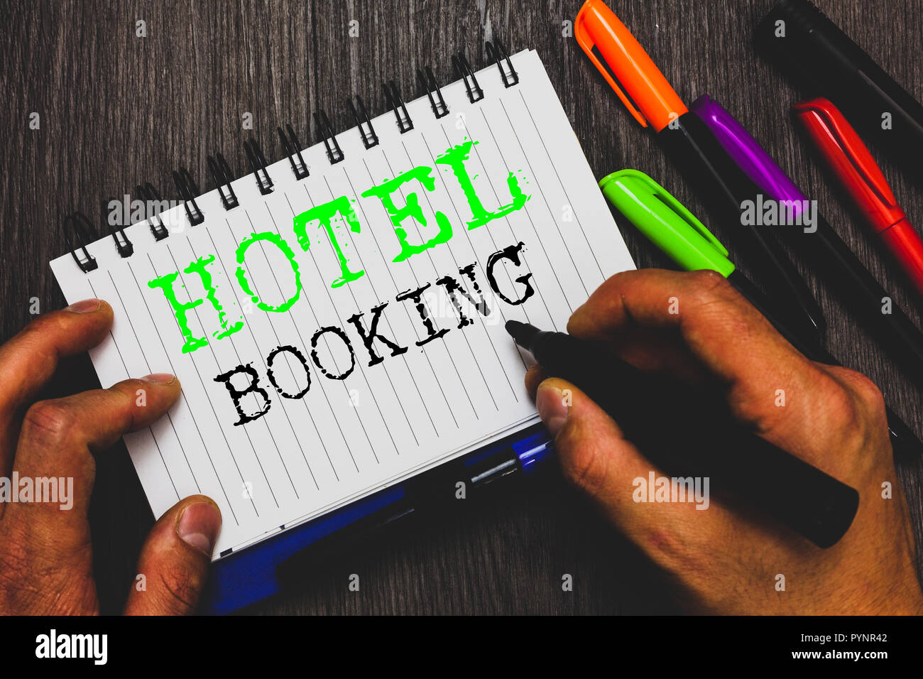 Handwriting text writing Hotel Booking. Concept meaning Online