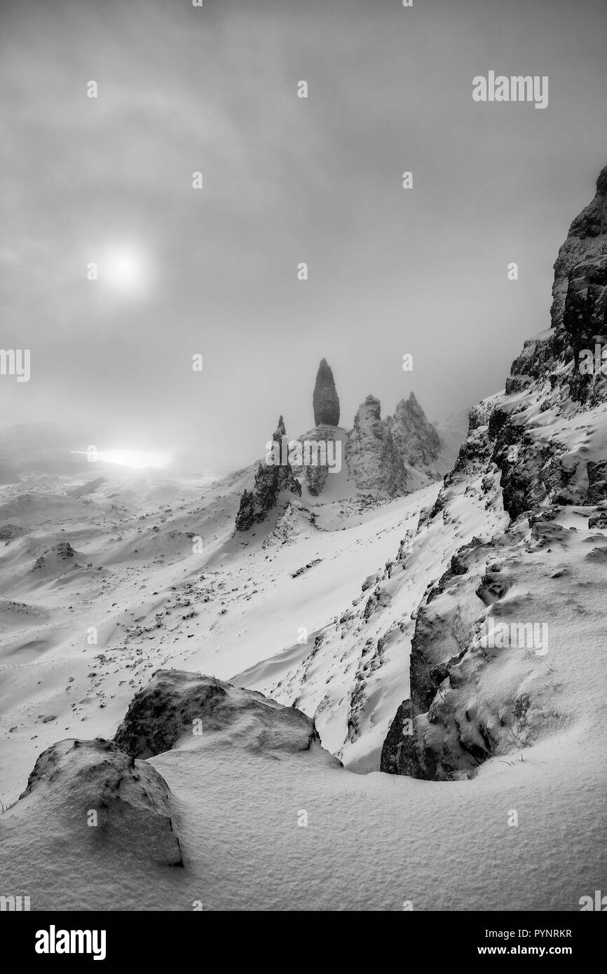 The Old Man of Storr in winter, Isle of Skye, Scotland Stock Photo